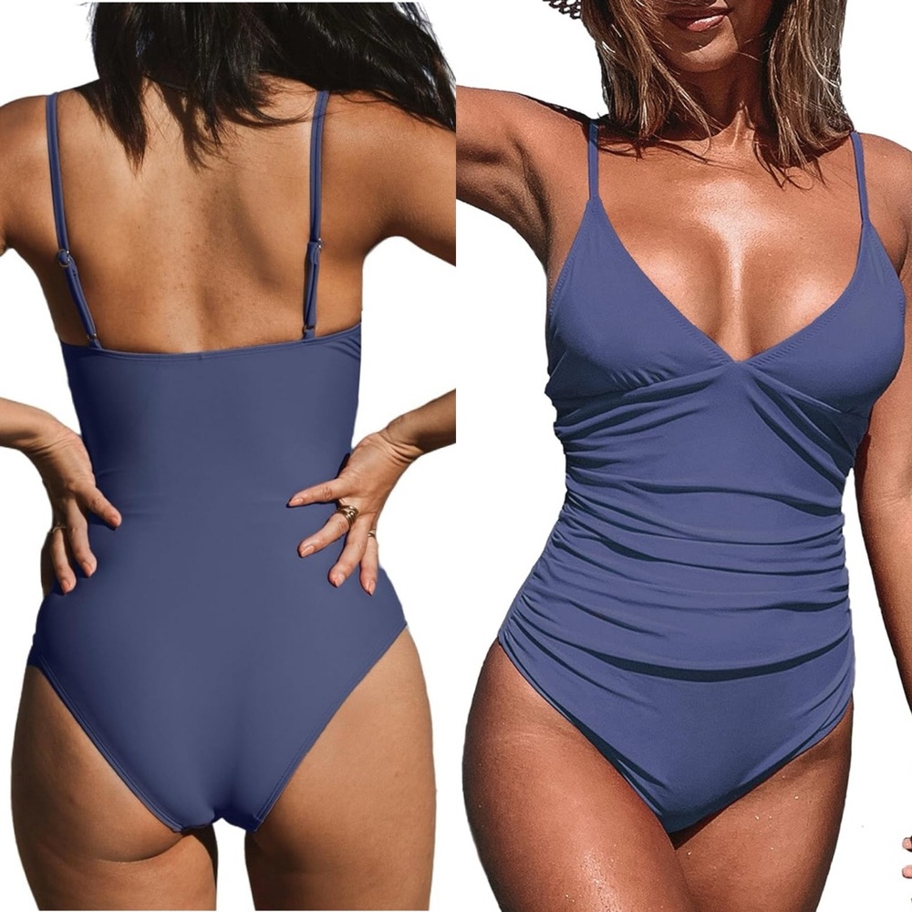 NWT‎  Women's One Piece Swimsuit Tummy Control V Neck Bathing Suits SIZE M